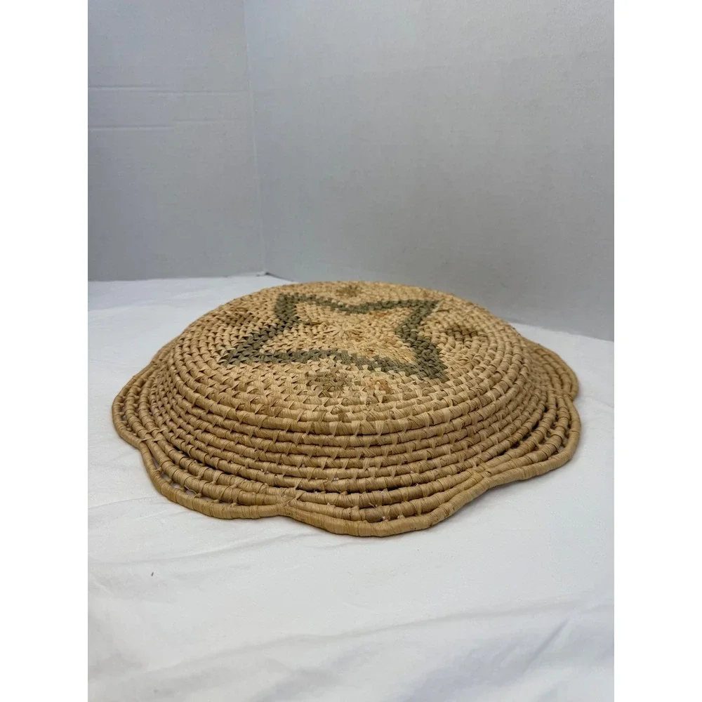 Vintage Woven Scalloped Edge Basket Tray Star Pattern Boho‎ Wall Decor 13